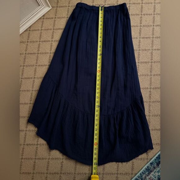 Stark X  navy blue boho guaze ruffled high low hem longer maxi skirt M NWOT - Picture 7 of 10